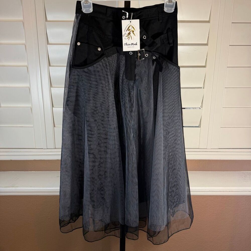 New Olivia Mark High Waisted Tule Midi Skirt Sz S Gothic Grunge Mall Goth Alt